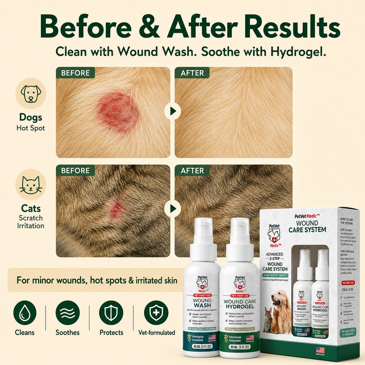 PetVet Medic® 2-Step HOCl Wound Care System wound-care detail