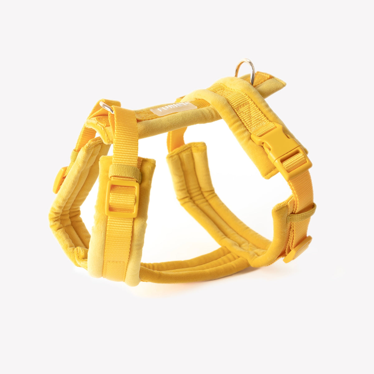 FURLOU Velvet Dog Harness in yellow on a white background