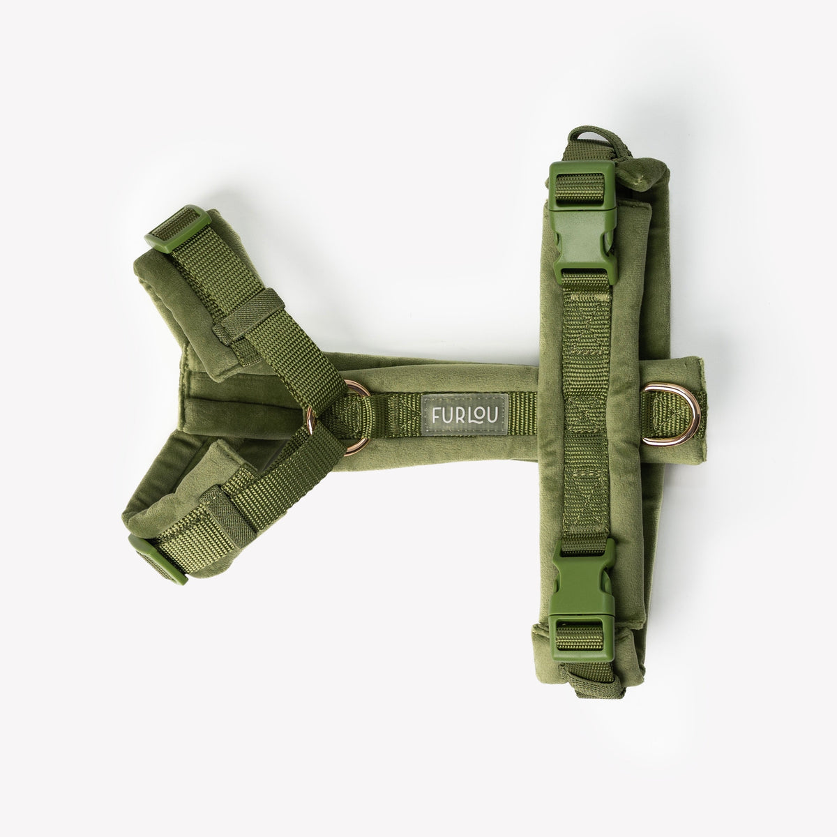 FURLOU Velvet Dog Harness - Green detail view