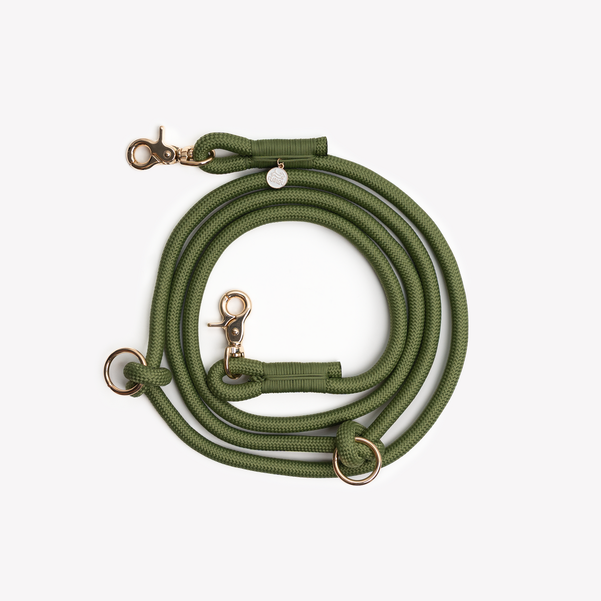 FURLOU Hands-Free Braided Leash - Green hardware and rope detail