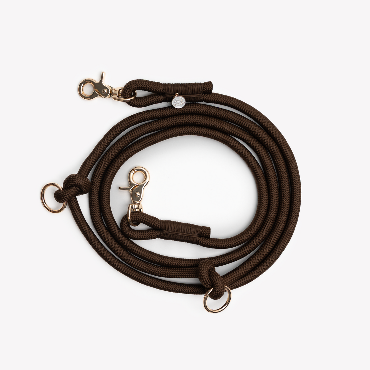FURLOU Hands-Free Braided Leash - Brown hardware and rope detail
