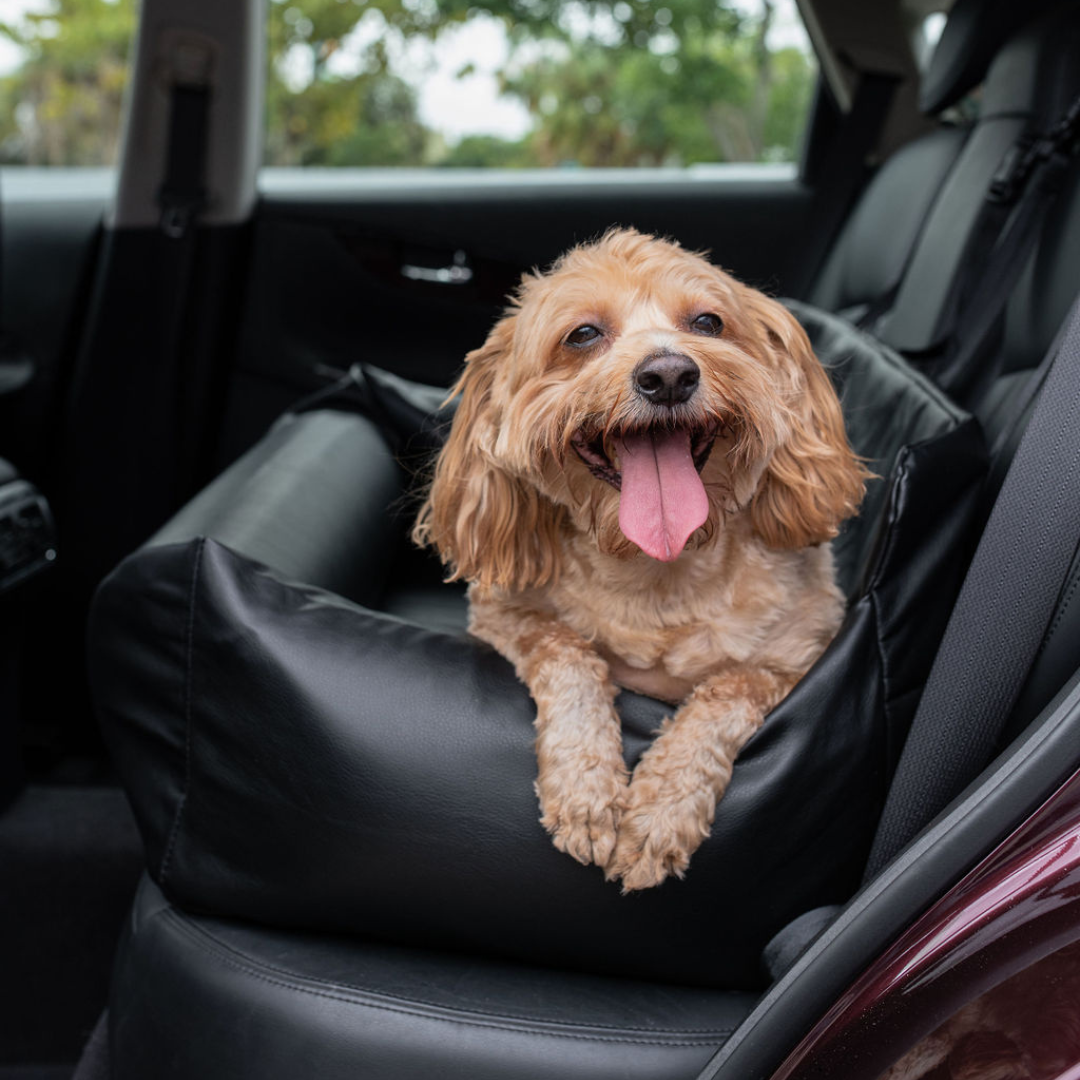 PupProtector™ Faux Cool-to-Touch Vegan Leather Memory Foam Dog Car Bed – Black
