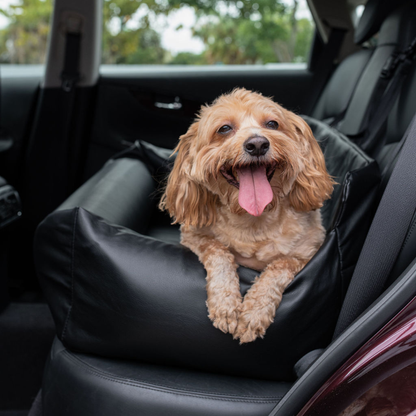 PupProtector™ Faux Cool-to-Touch Vegan Leather Memory Foam Dog Car Bed – Black