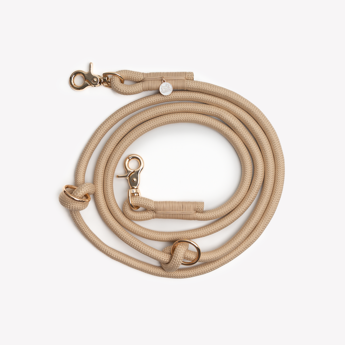 FURLOU Hands-Free Braided Leash - Tan hardware and rope detail