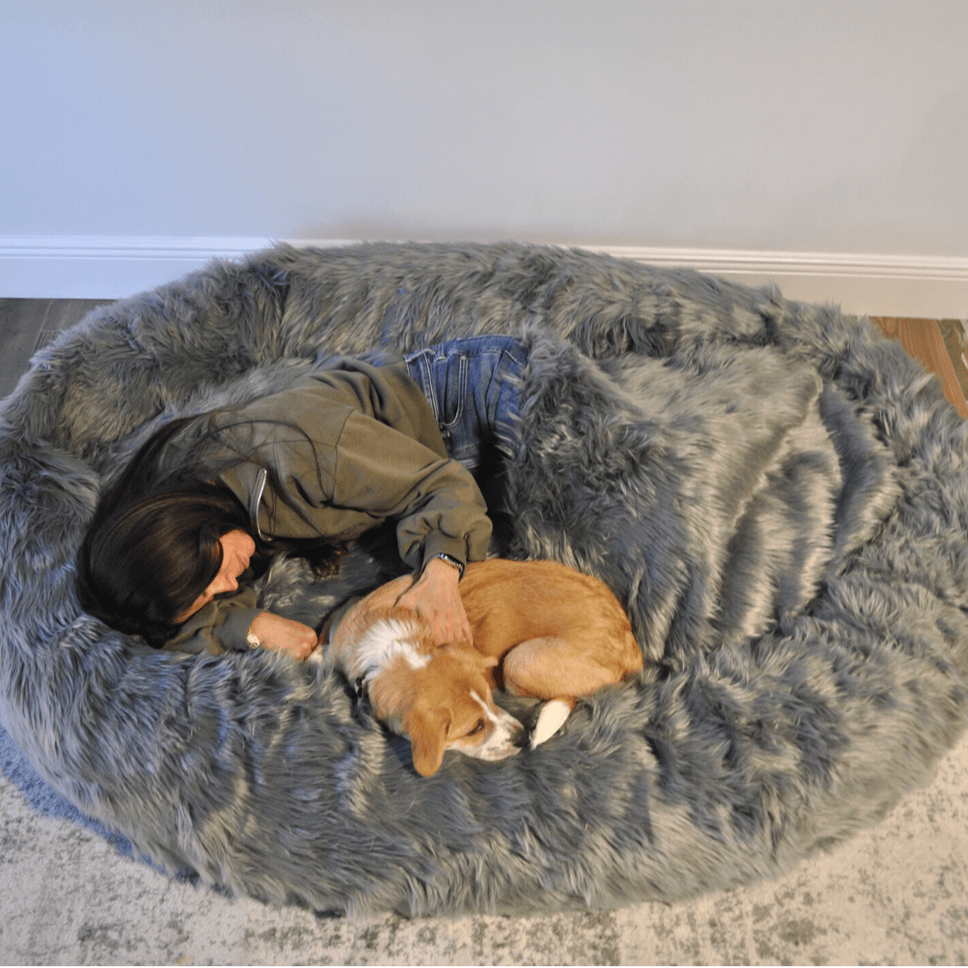 PupCloud™ Human-Size Faux Fur Memory Foam Dog Bed - Charcoal Grey — alternate product view 7