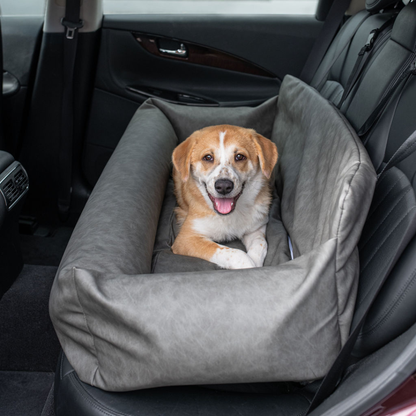PupProtector cool-to-touch vegan leather memory foam dog car bed in slate gray