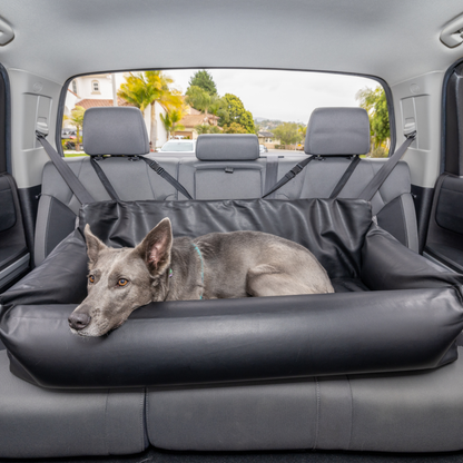 PupProtector™ Faux Cool-to-Touch Vegan Leather Memory Foam Dog Car Bed – Black