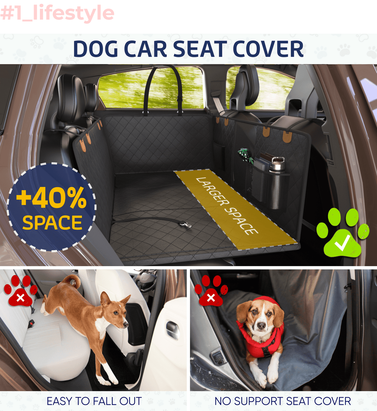 Additional view of Large Waterproof Dog Back Seat Cover with Mesh Window in black