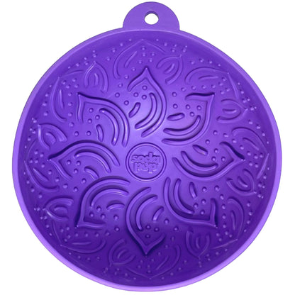 Top view of the purple Garden of Eatin' Tipsy Bowl with textured garden pattern.
