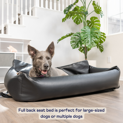 PupProtector™ Faux Cool-to-Touch Vegan Leather Memory Foam Dog Car Bed – Black