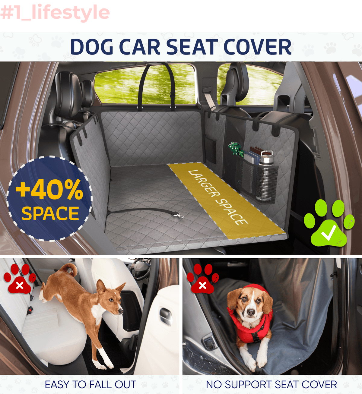 Additional view of Large Waterproof Dog Back Seat Cover with Mesh Window in grey — view 2