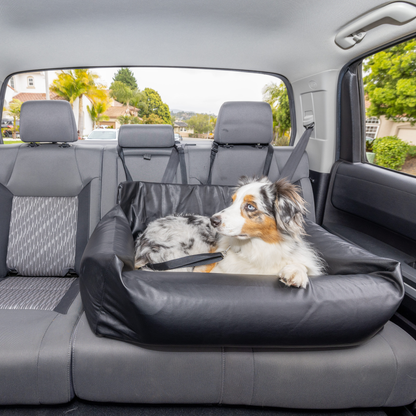 PupProtector™ Faux Cool-to-Touch Vegan Leather Memory Foam Dog Car Bed – Black