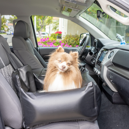 PupProtector™ Faux Cool-to-Touch Vegan Leather Memory Foam Dog Car Bed – Black