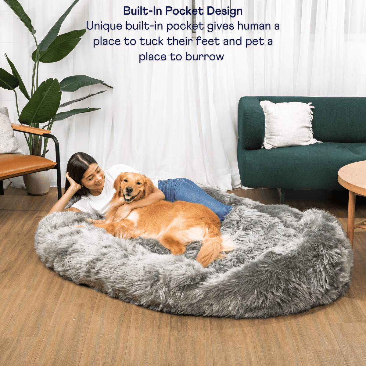 PupCloud™ Human-Size Faux Fur Memory Foam Dog Bed - Charcoal Grey — alternate product view 2