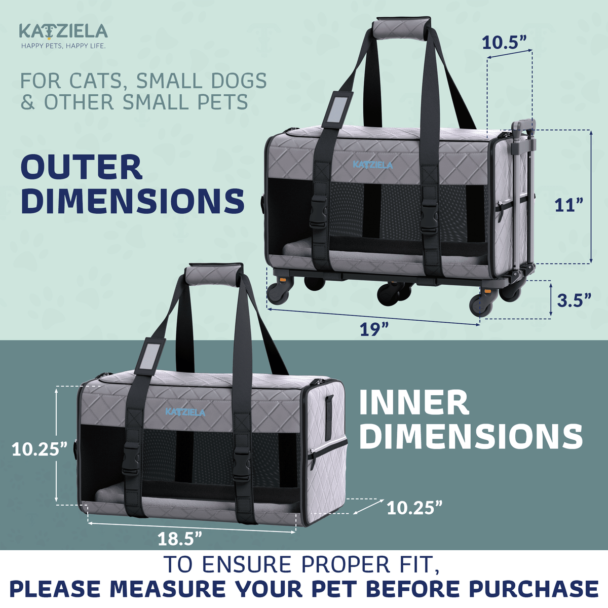 Katziela Quilted Chariot rolling carrier feature overview