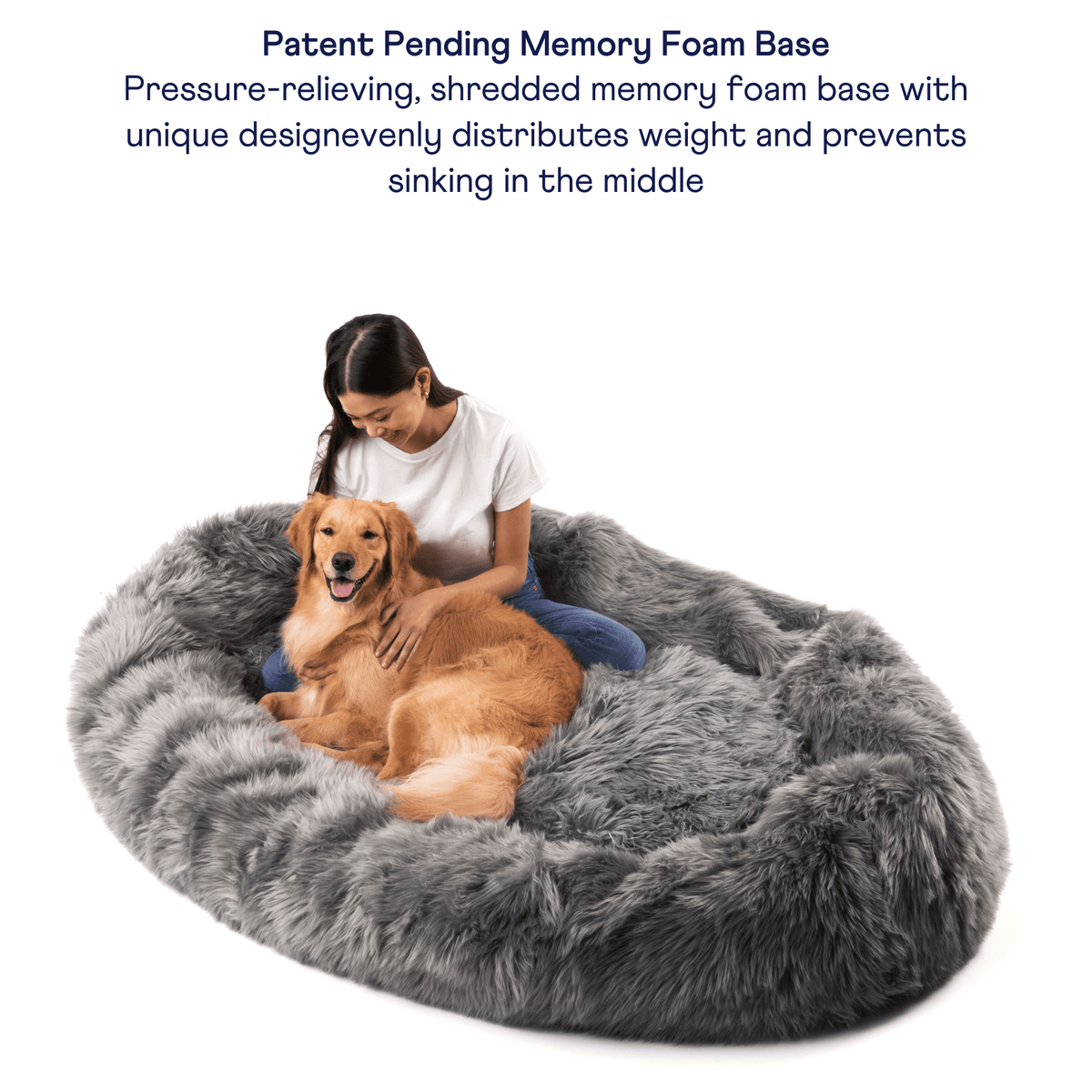 PupCloud™ Human-Size Faux Fur Memory Foam Dog Bed - Charcoal Grey — alternate product view 3