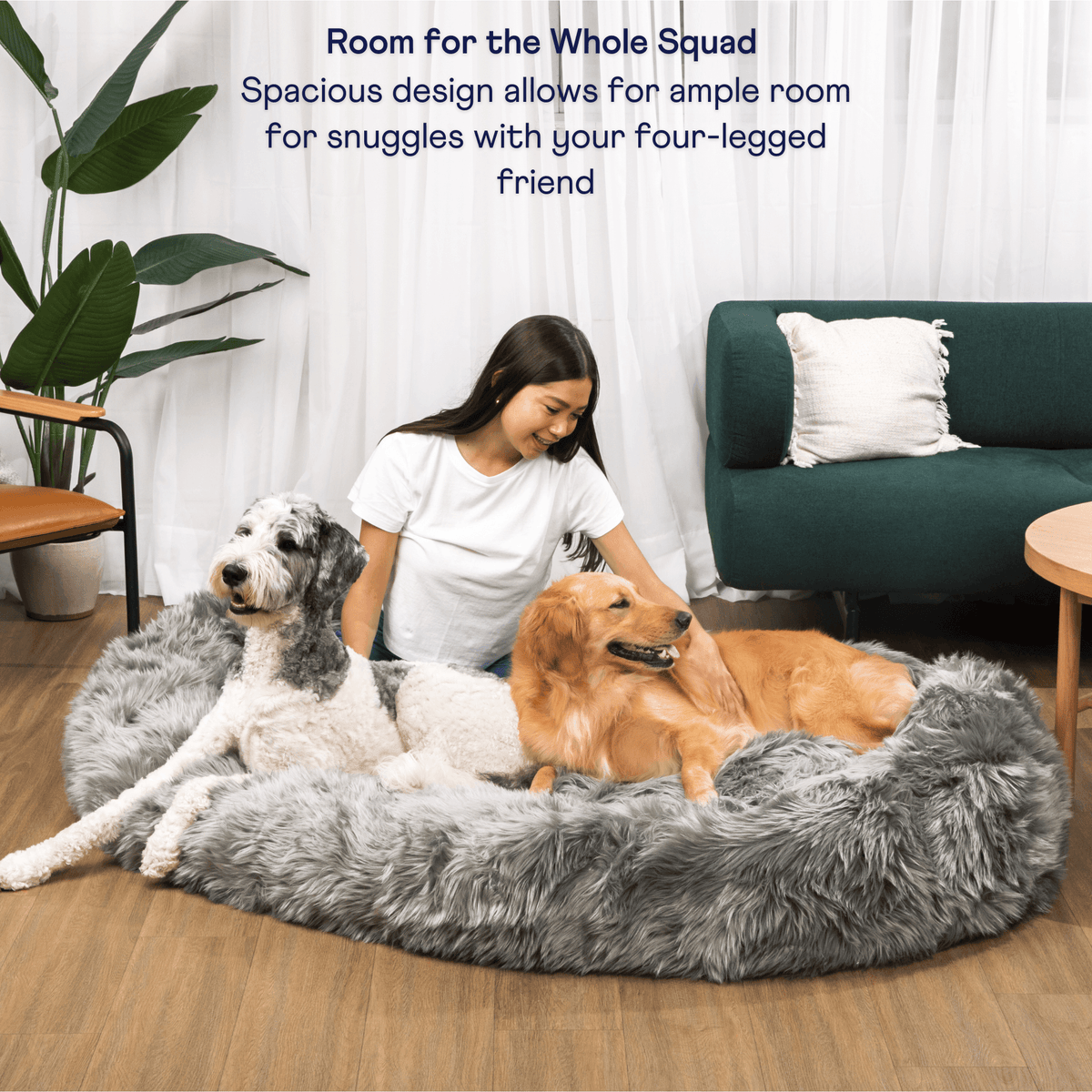 PupCloud™ Human-Size Faux Fur Memory Foam Dog Bed - Charcoal Grey — alternate product view 4