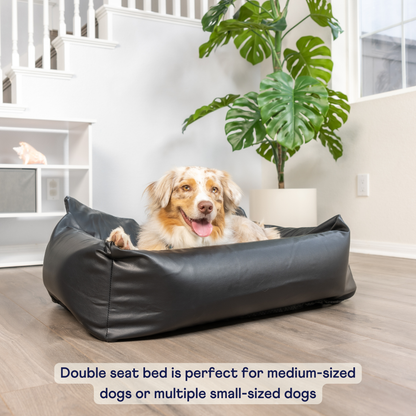 PupProtector™ Faux Cool-to-Touch Vegan Leather Memory Foam Dog Car Bed – Black