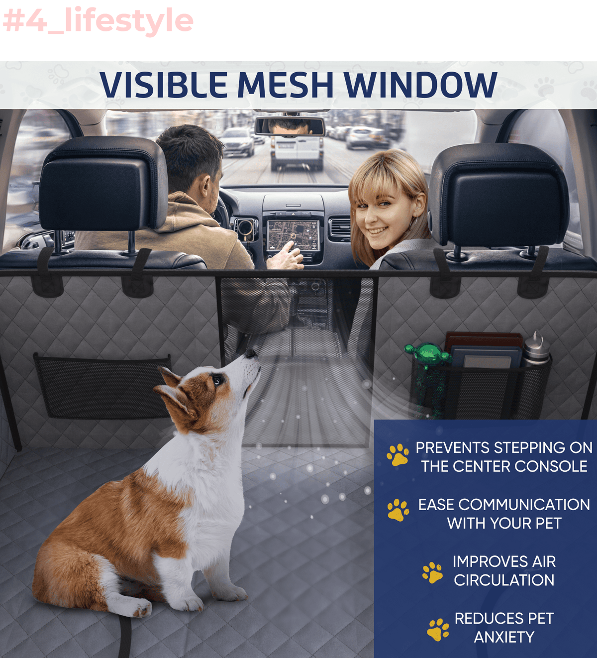 Additional view of Large Waterproof Dog Back Seat Cover with Mesh Window in grey — view 3