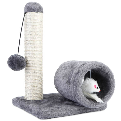 Cat Scratch Post with Tunnel & Mouse Toy (Gray)