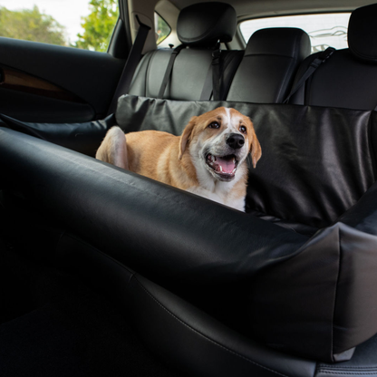 PupProtector™ Faux Cool-to-Touch Vegan Leather Memory Foam Dog Car Bed – Black