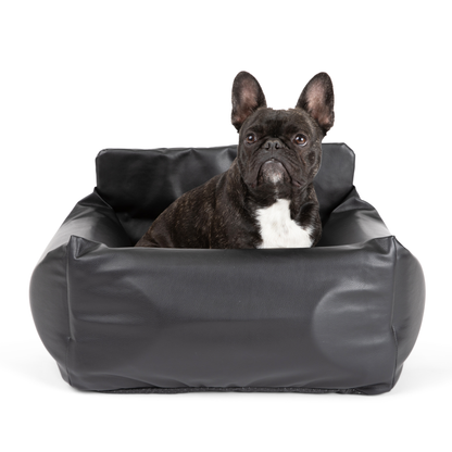 PupProtector™ Faux Cool-to-Touch Vegan Leather Memory Foam Dog Car Bed – Black