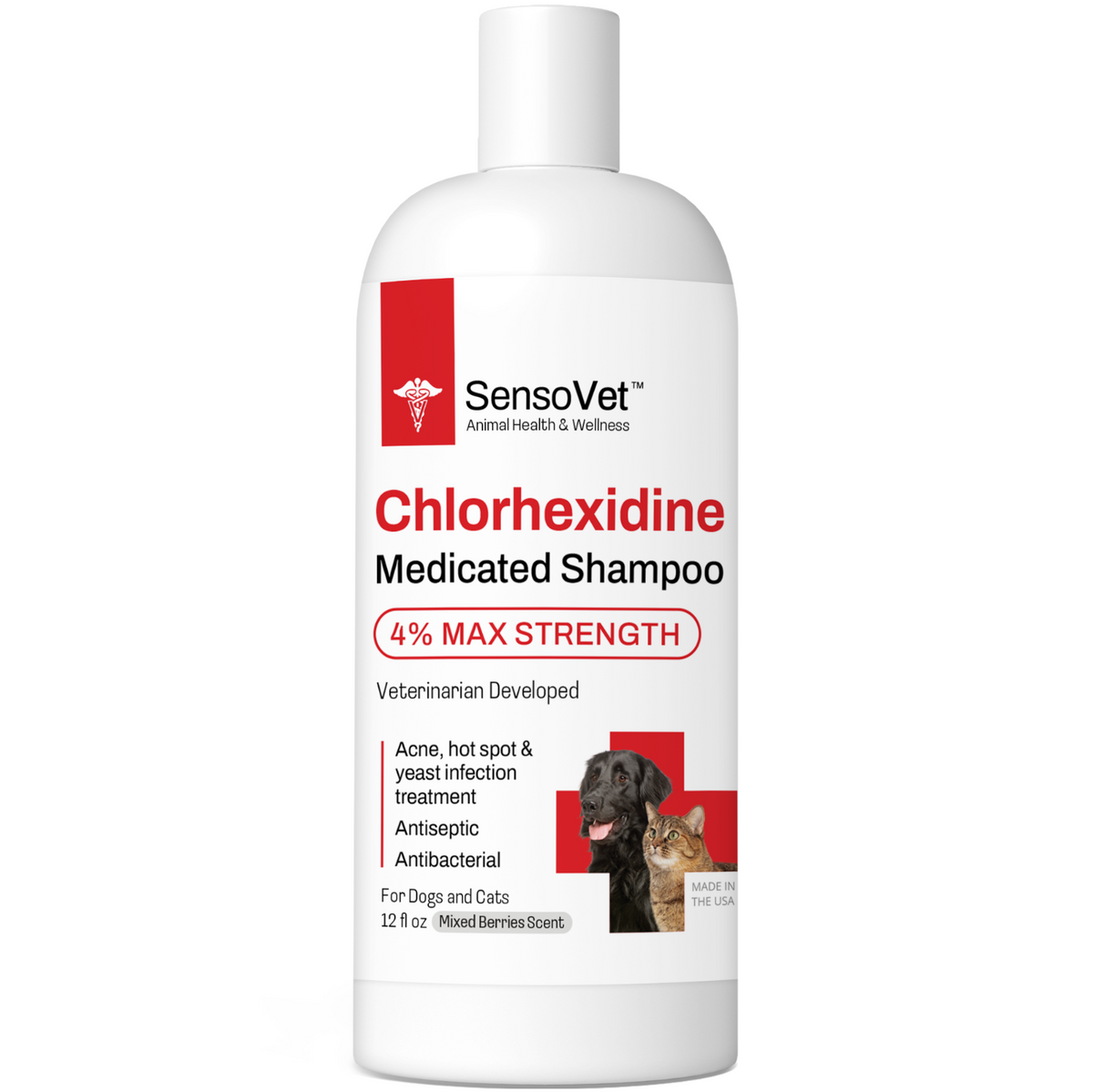 Chlorhexidine 4% Medicated Shampoo for Dogs & Cats by SensoVet - product packaging