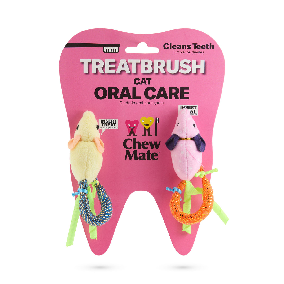 Plush Oral Care Floss & Treat Toothbrush Toys for Cats - 2-Pack
