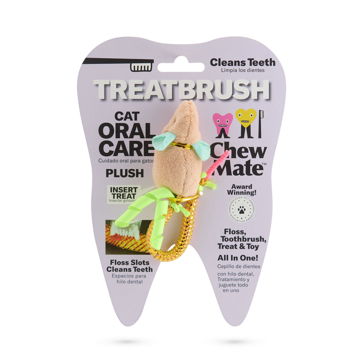 Plush Oral Care Floss & Treat Toothbrush Toy for Cats - Single
