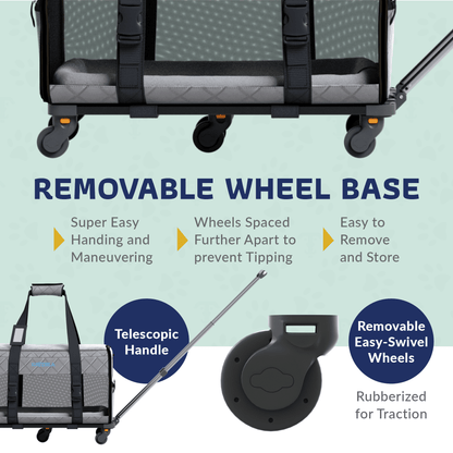 Quilted Chariot pet carrier storage and travel feature