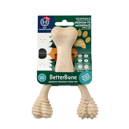 BetterBone medium venison chew toy with packaging on a white background