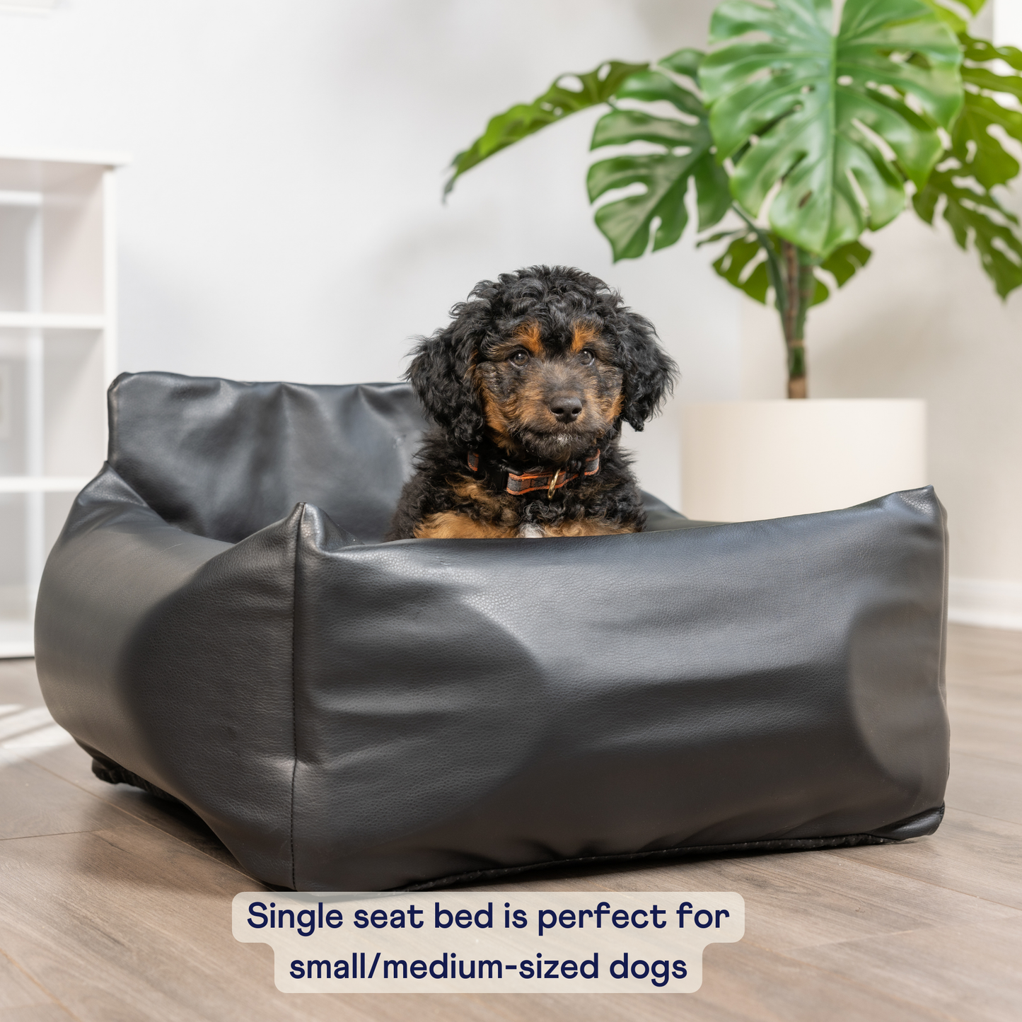 PupProtector™ Faux Cool-to-Touch Vegan Leather Memory Foam Dog Car Bed – Black