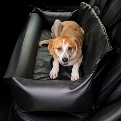 PupProtector™ Faux Cool-to-Touch Vegan Leather Memory Foam Dog Car Bed – Black