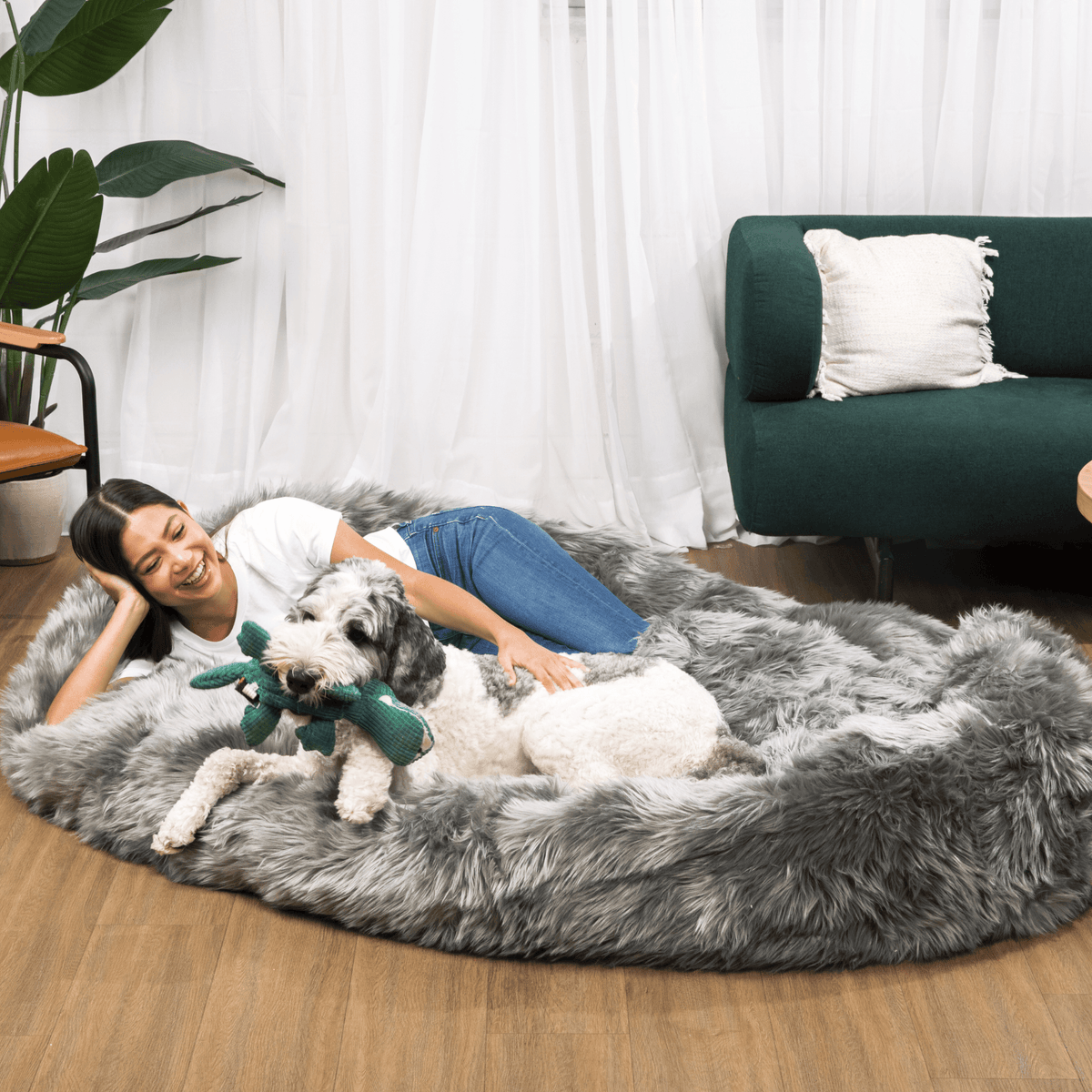 PupCloud™ Human-Size Faux Fur Memory Foam Dog Bed - Charcoal Grey — alternate product view 8