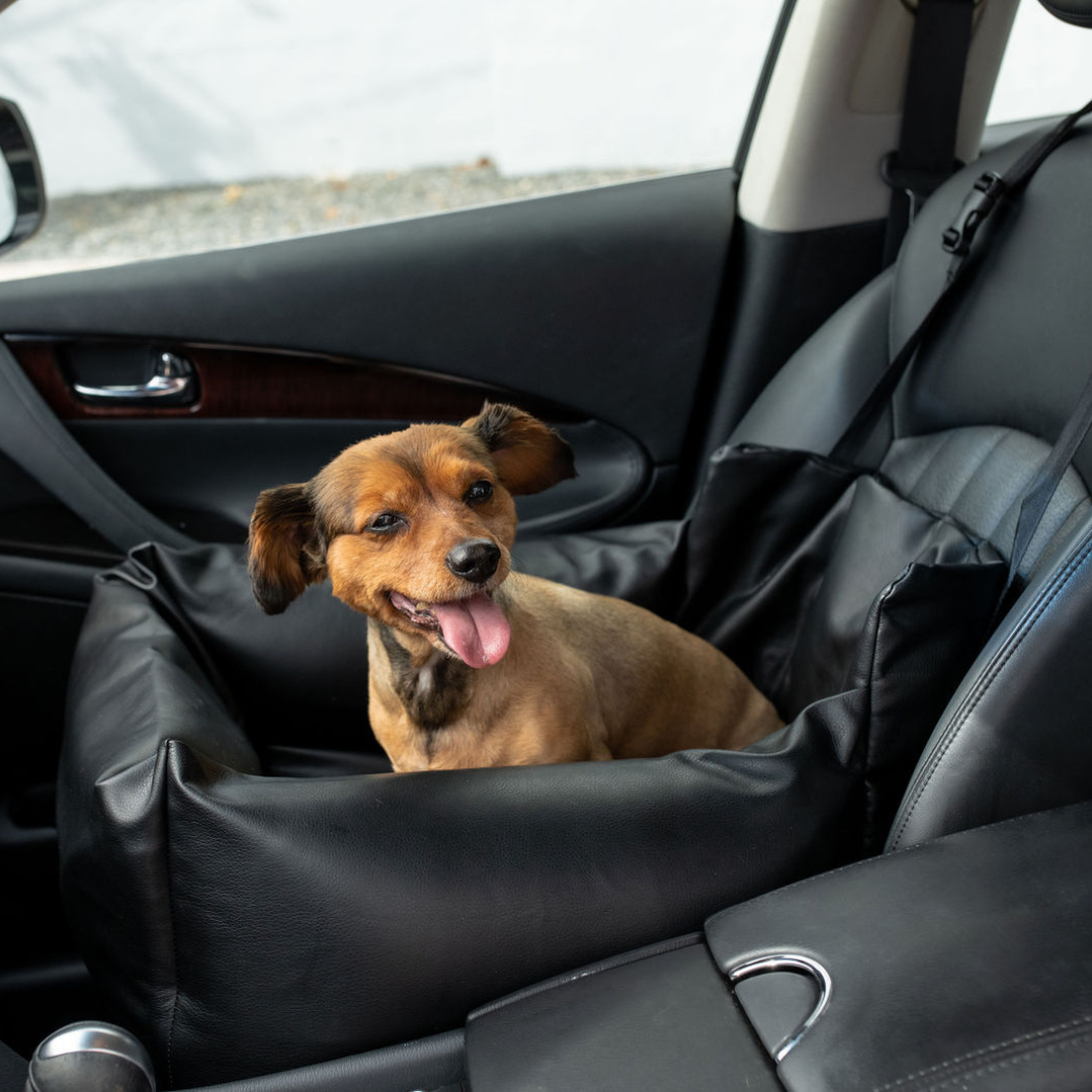 PupProtector™ Faux Cool-to-Touch Vegan Leather Memory Foam Dog Car Bed – Black