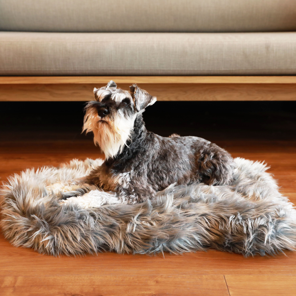 Additional view of PupRug® Faux Fur Orthopedic Dog Bed - Curve Charcoal Grey