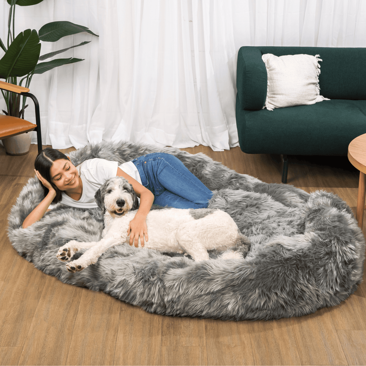 PupCloud™ Human-Size Faux Fur Memory Foam Dog Bed - Charcoal Grey — alternate product view 10