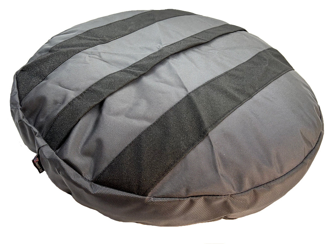 Black reinforcement straps on the gray Round Armor Dog Bed