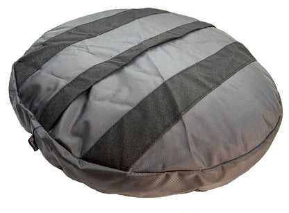 Black reinforcement straps on the gray Round Armor Dog Bed