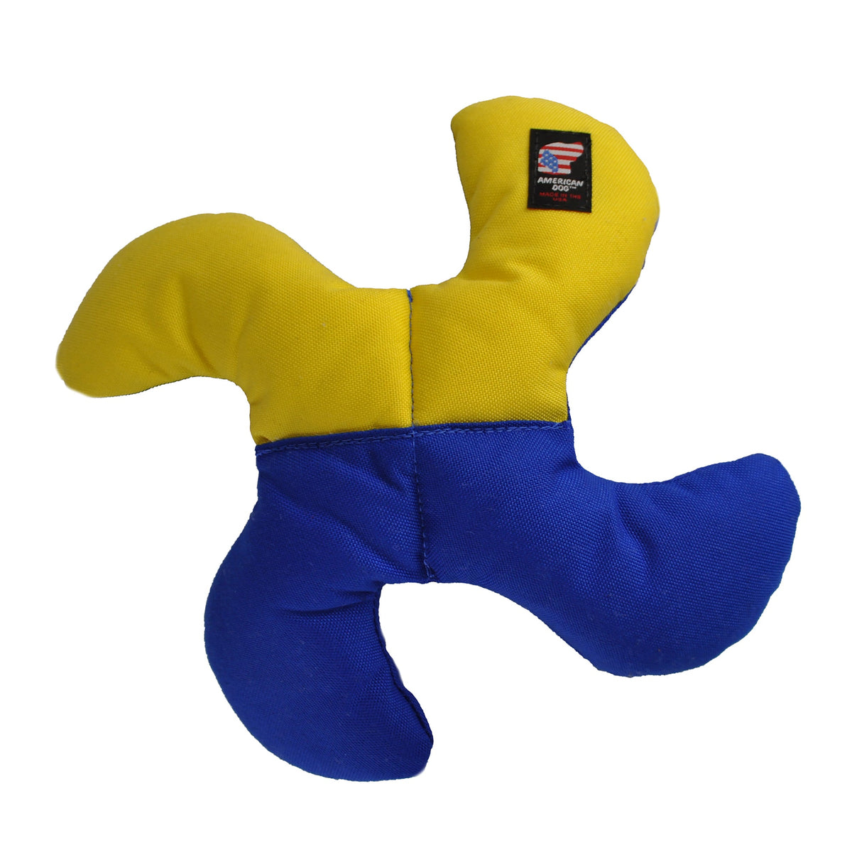 Yellow and blue Lucky Star Flyer dog toy