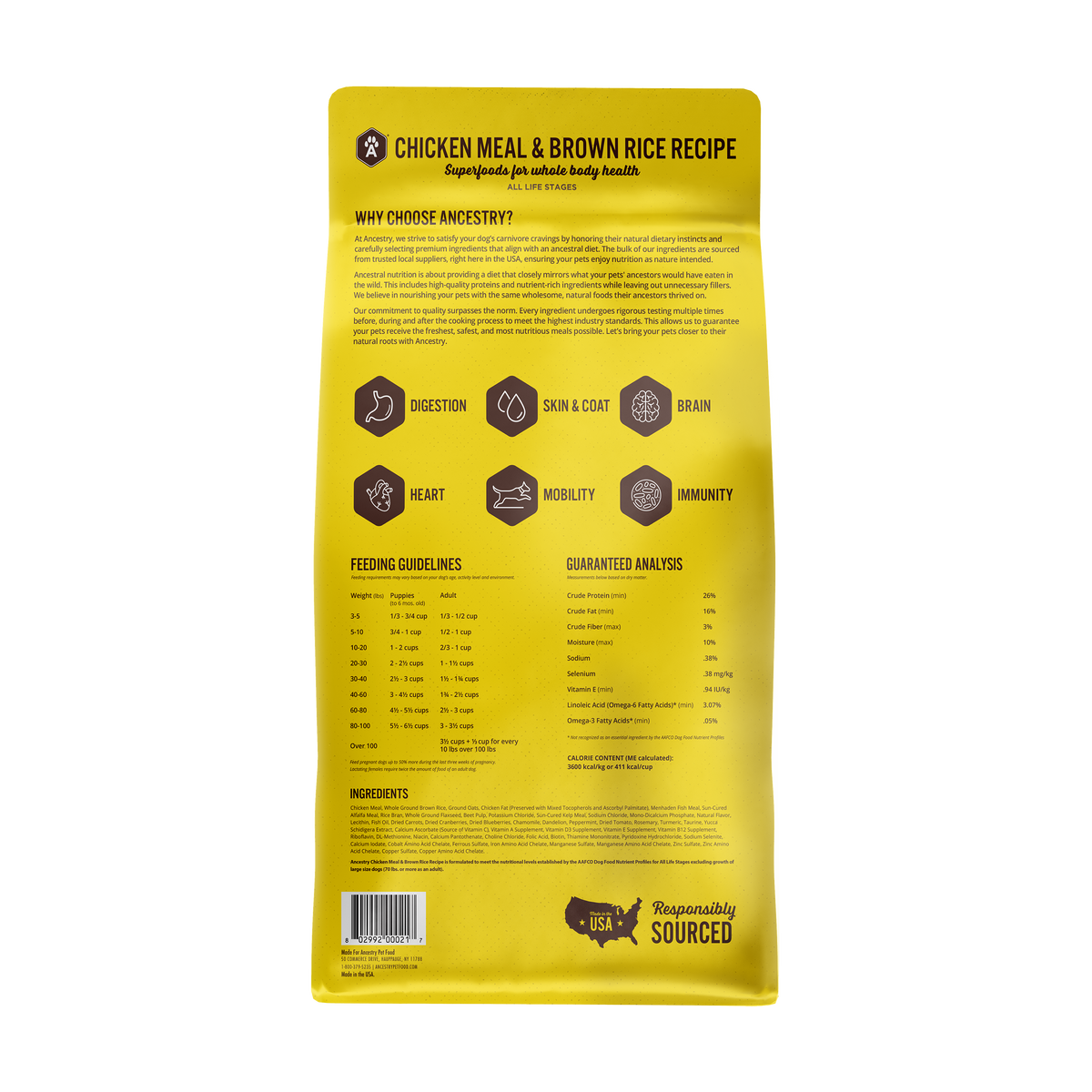 Back packaging view of Health Extension Chicken Meal with Rice