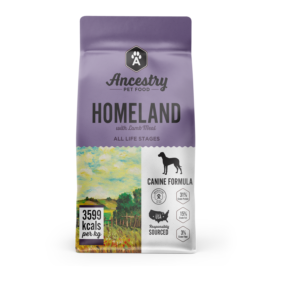 Health Extension Homeland with Lamb Meal dog food - front bag view