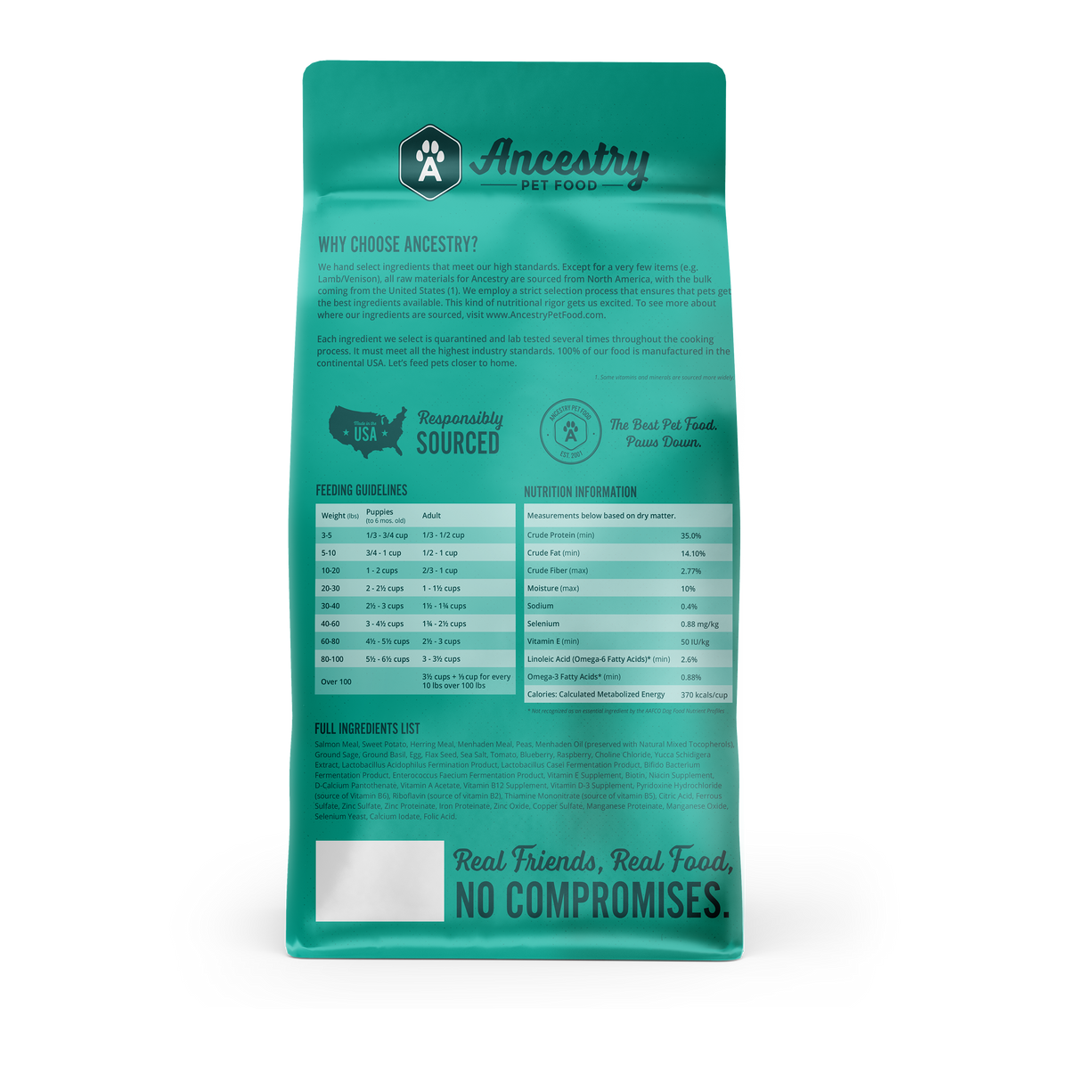 Health Extension Tidal Energy with Salmon Meal dog food back package