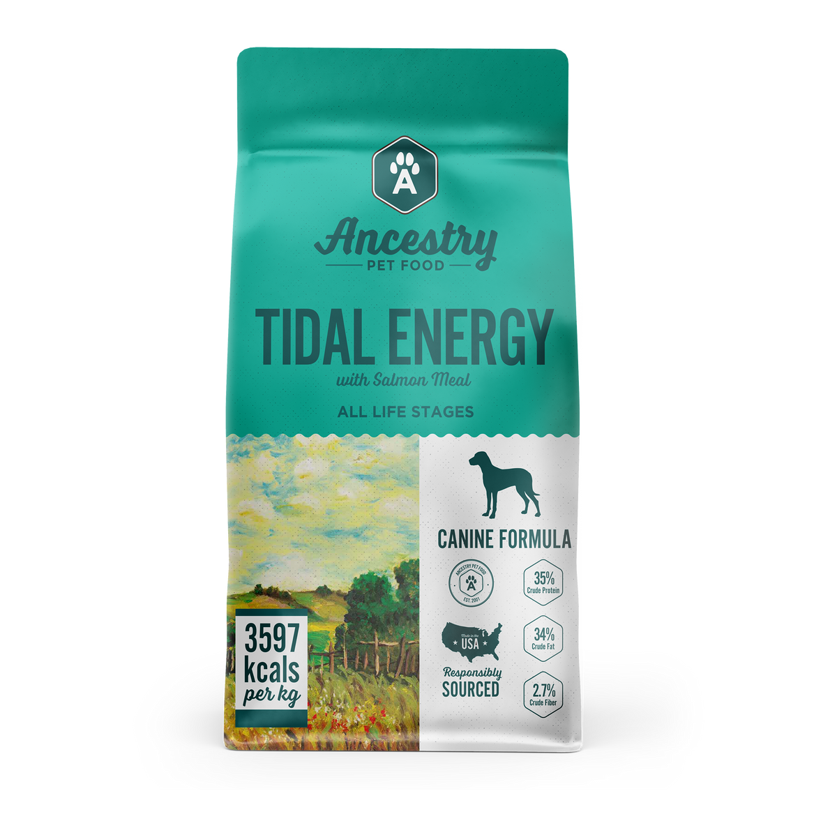 Health Extension Tidal Energy with Salmon Meal dog food front package