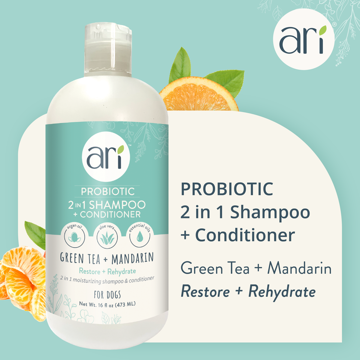 Health Extension ARI Probiotic 2 in 1 Shampoo + Conditioner information graphic
