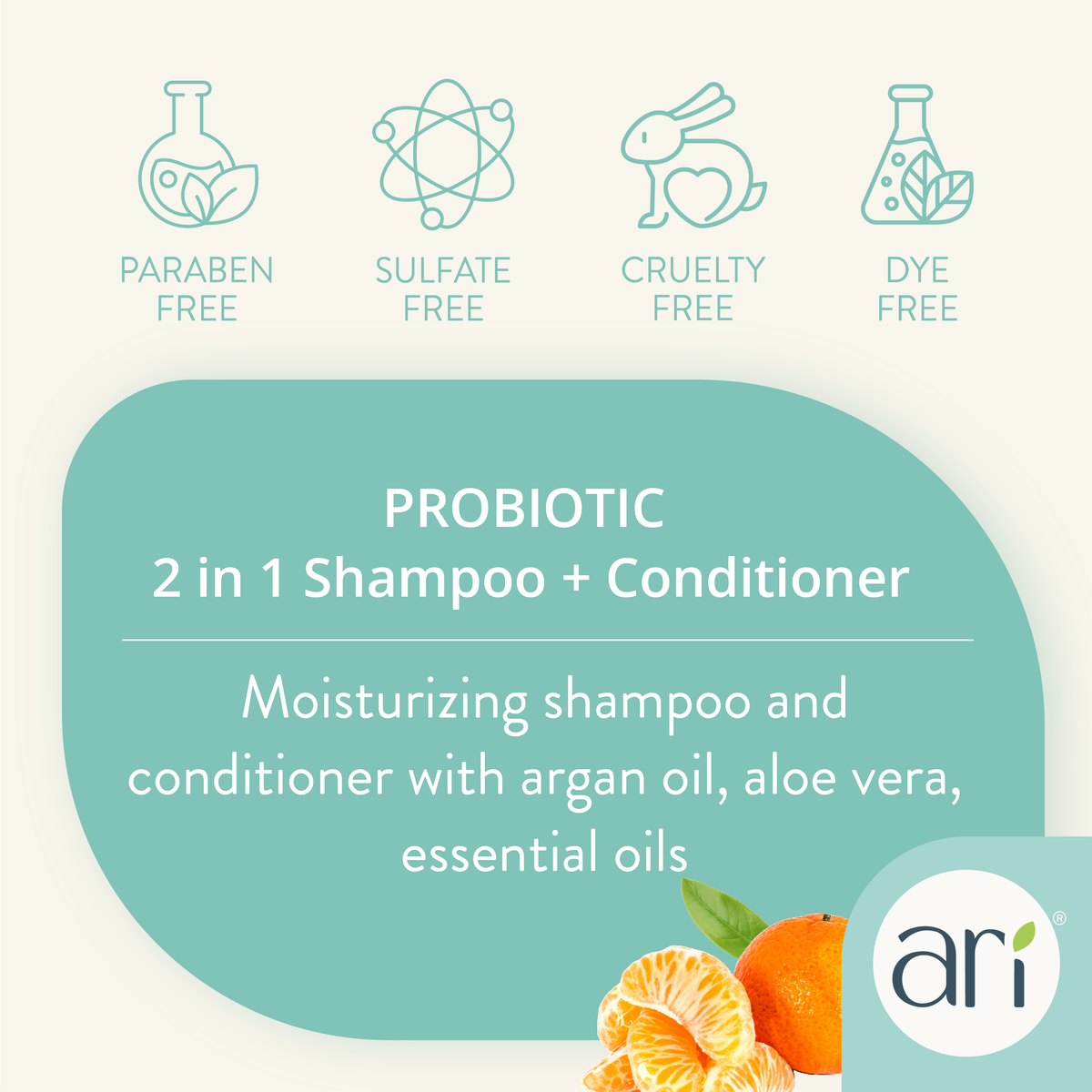 Health Extension ARI Probiotic 2 in 1 Shampoo + Conditioner product details graphic