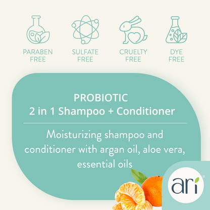 Health Extension ARI Probiotic 2 in 1 Shampoo + Conditioner product details graphic
