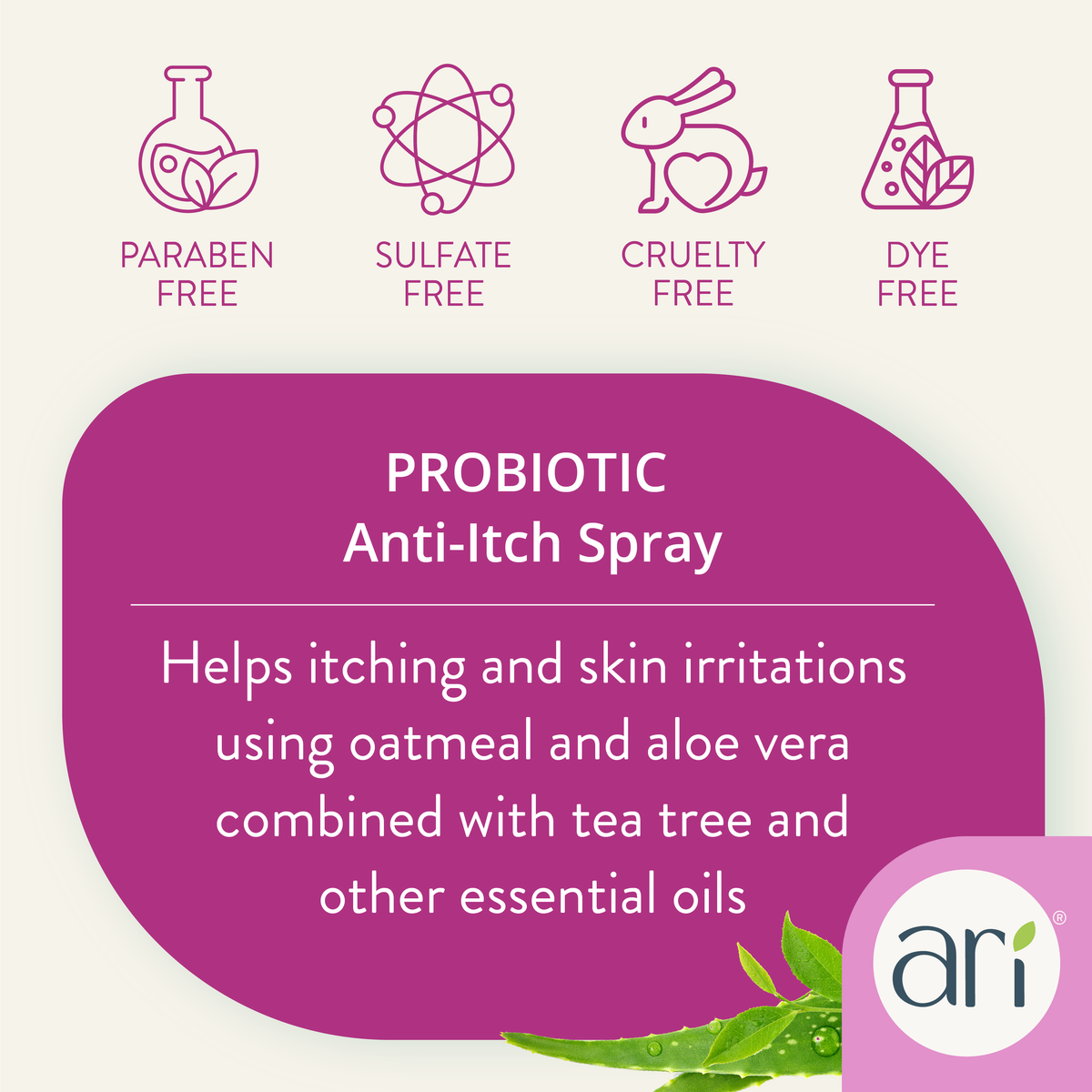 Health Extension ARI Probiotic Anti-Itch Spray product details graphic