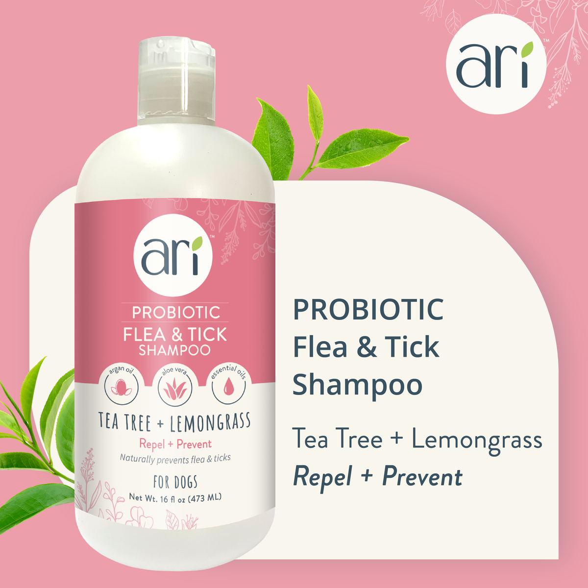 Health Extension ARI Probiotic Flea & Tick Shampoo information graphic