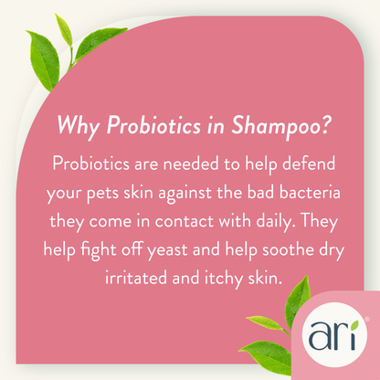 Health Extension ARI Probiotic Flea & Tick Shampoo grooming information graphic
